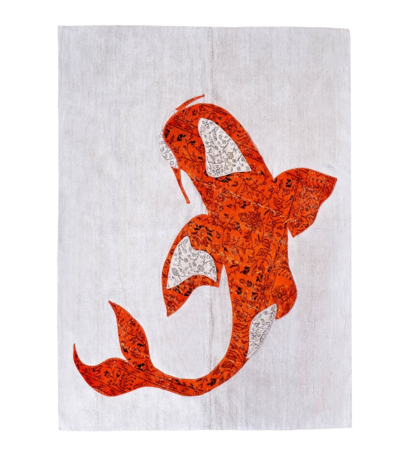 5'7x6'9 mustache fish , custom handmade work , hemp rug , unique beauty , decoration work , custom made to order , 175x213 cm