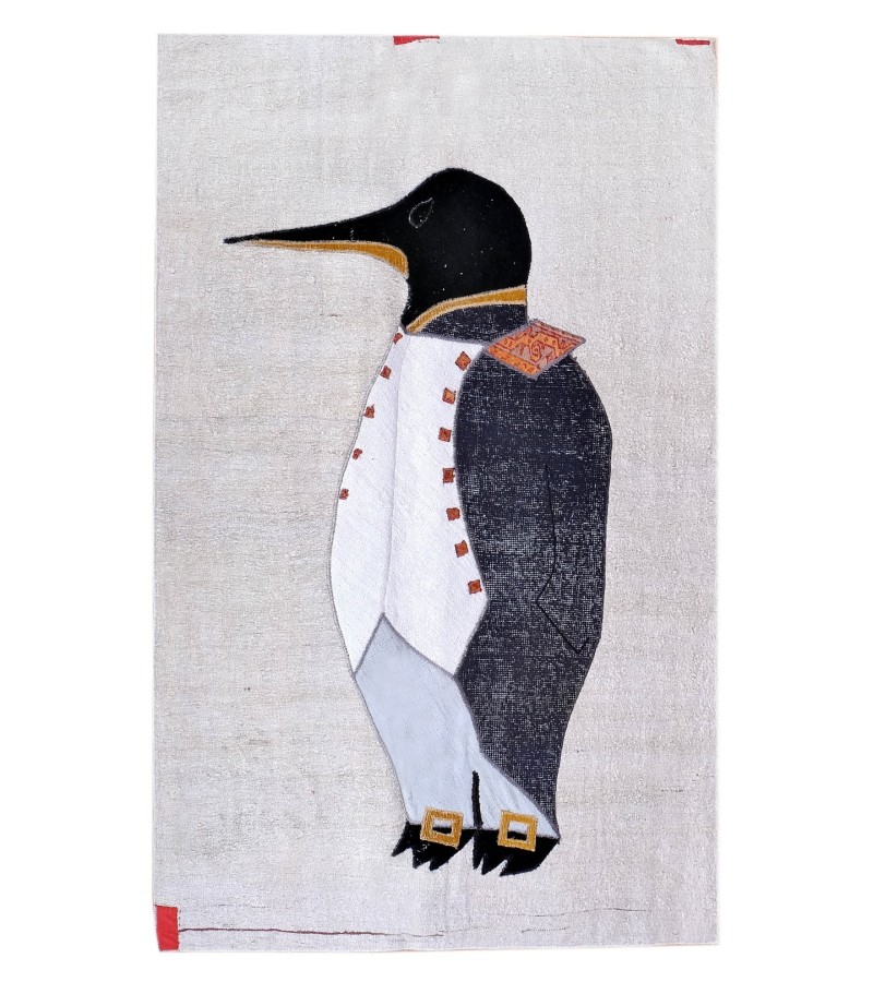 4'7x6'5 emperor penguin , custom handmade work , hemp rug , unique beauty , decoration work , custom made to order , 146x200 cm