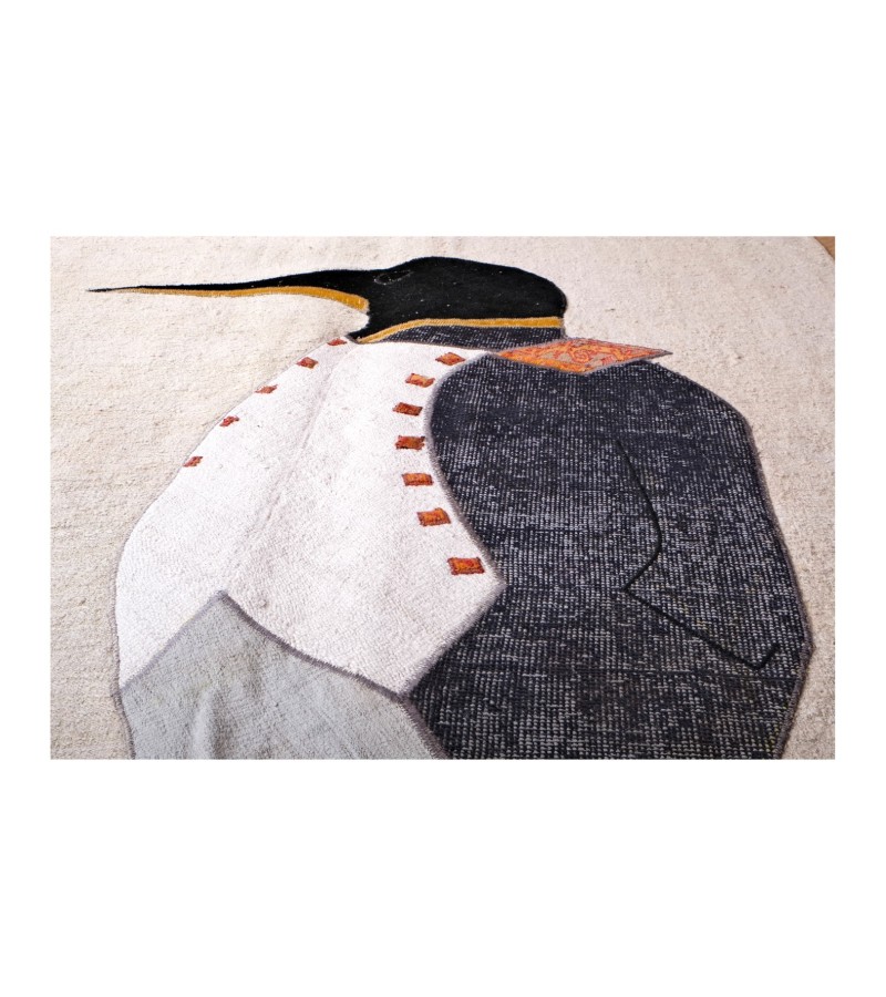 4'7x6'5 emperor penguin , custom handmade work , hemp rug , unique beauty , decoration work , custom made to order , 146x200 cm