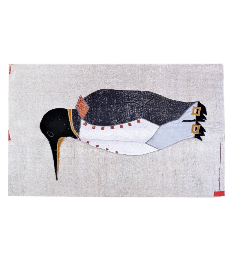 4'7x6'5 emperor penguin , custom handmade work , hemp rug , unique beauty , decoration work , custom made to order , 146x200 cm