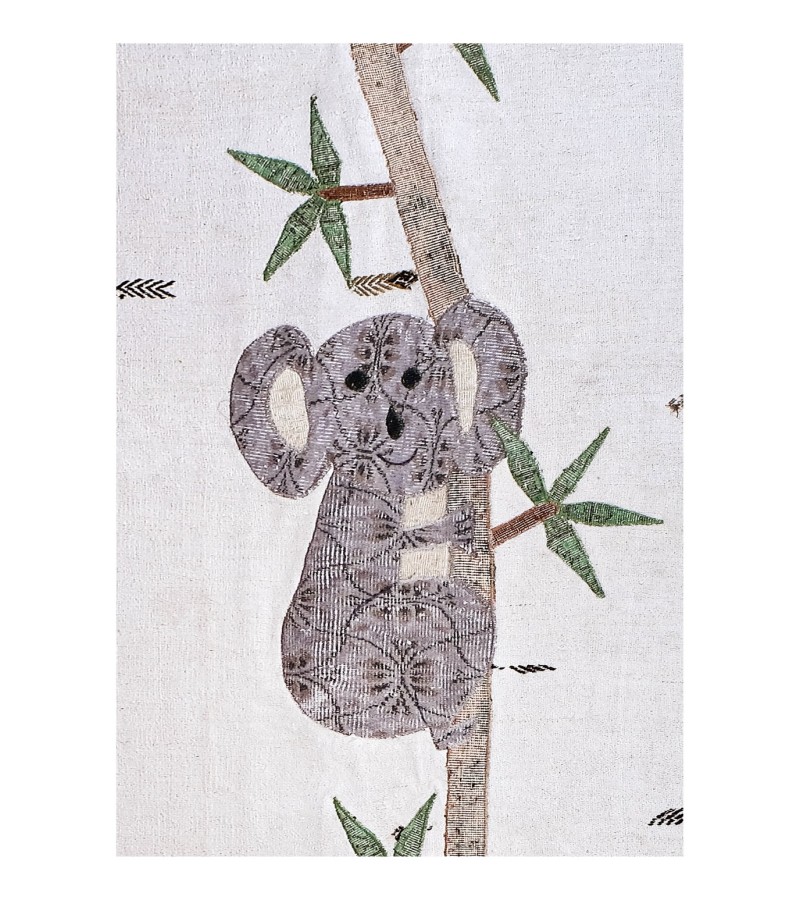 5'2x7'5 koala patterned carpet , custom handmade work , hemp rug , unique beauty , decoration work , custom made to order , 160x230 cm