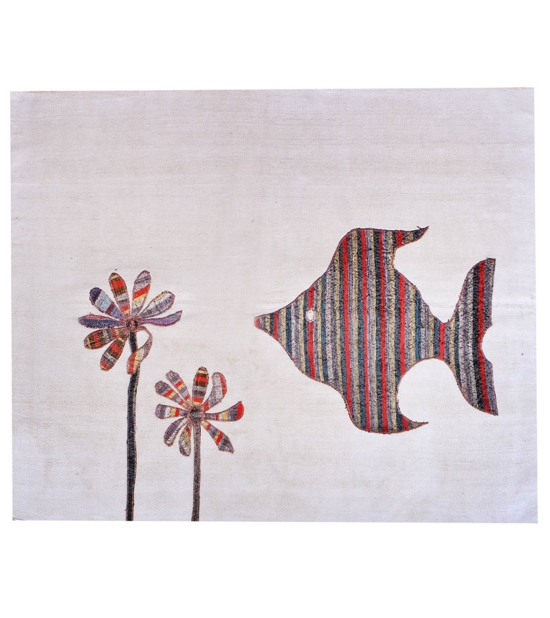 5'5x7'4 fish pattern carpet , custom handmade work , hemp rug , unique beauty , decoration work , custom made to order , 170x227 cm