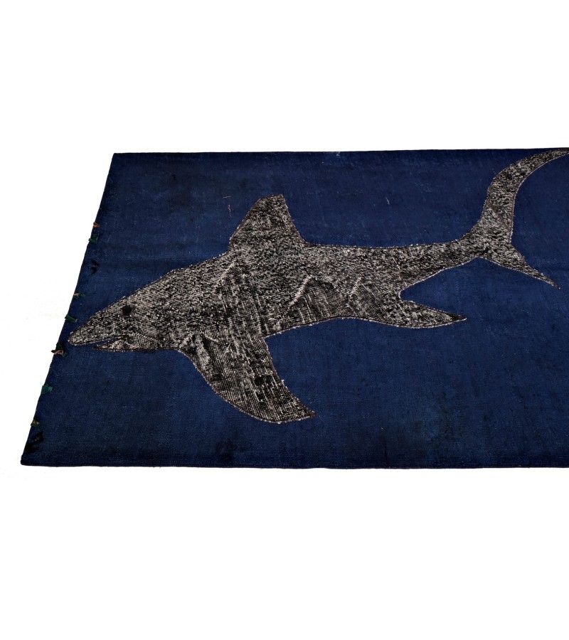 4'4x6'3 shark pattern carpet , custom handmade work , hemp in wool rug , unique beauty, decoration work , custom made to order , 135x195 cm
