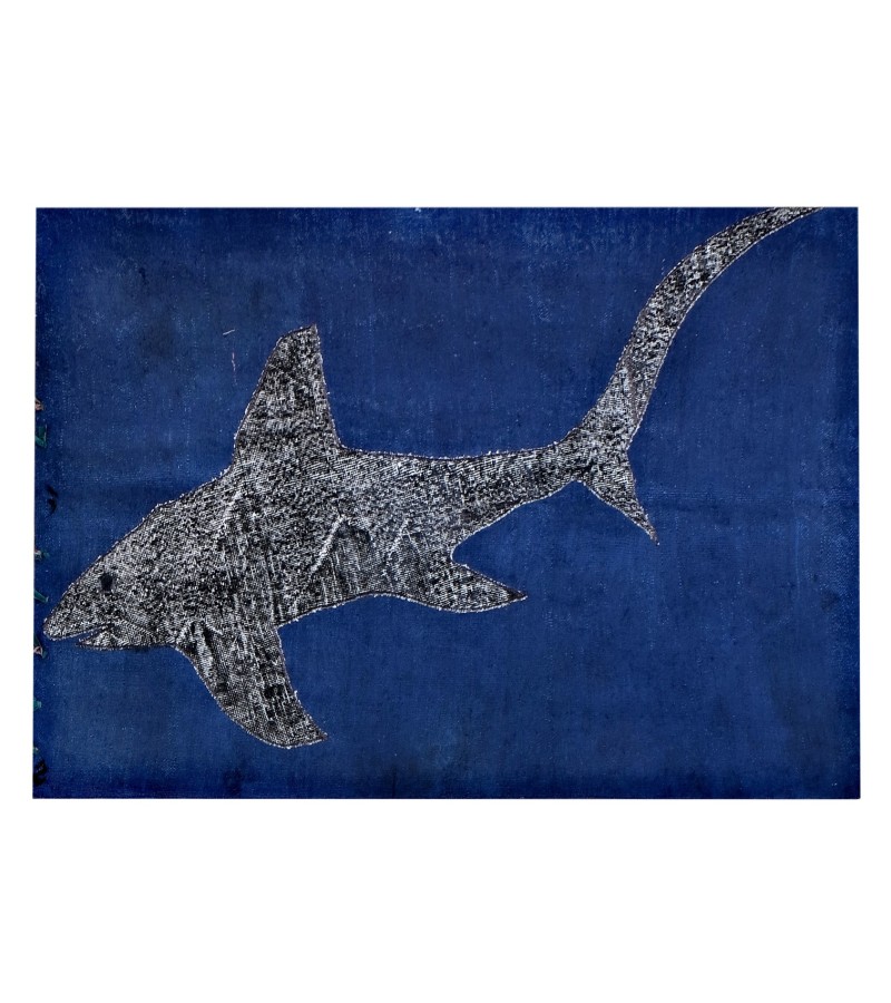 4'4x6'3 shark pattern carpet , custom handmade work , hemp in wool rug , unique beauty, decoration work , custom made to order , 135x195 cm