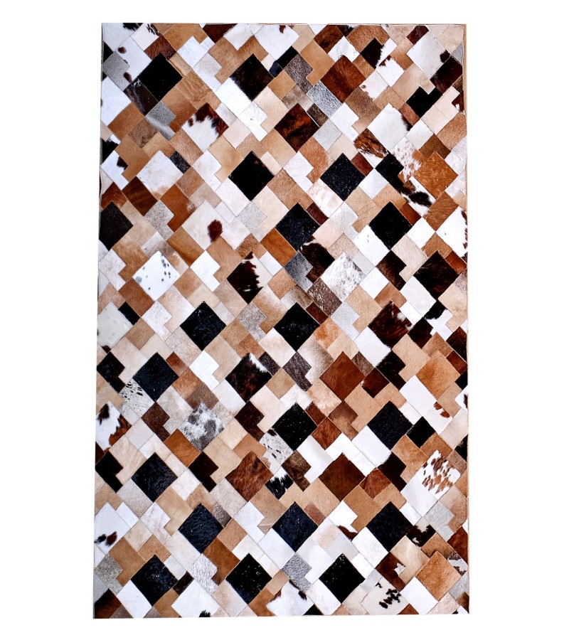 5x8 Handmade Natural Cowhide Rug / Real Hair-on Leather Patchwork Carpet / Home Decor Area Rug / Hallway or Door Runner / Interior Floor Rug