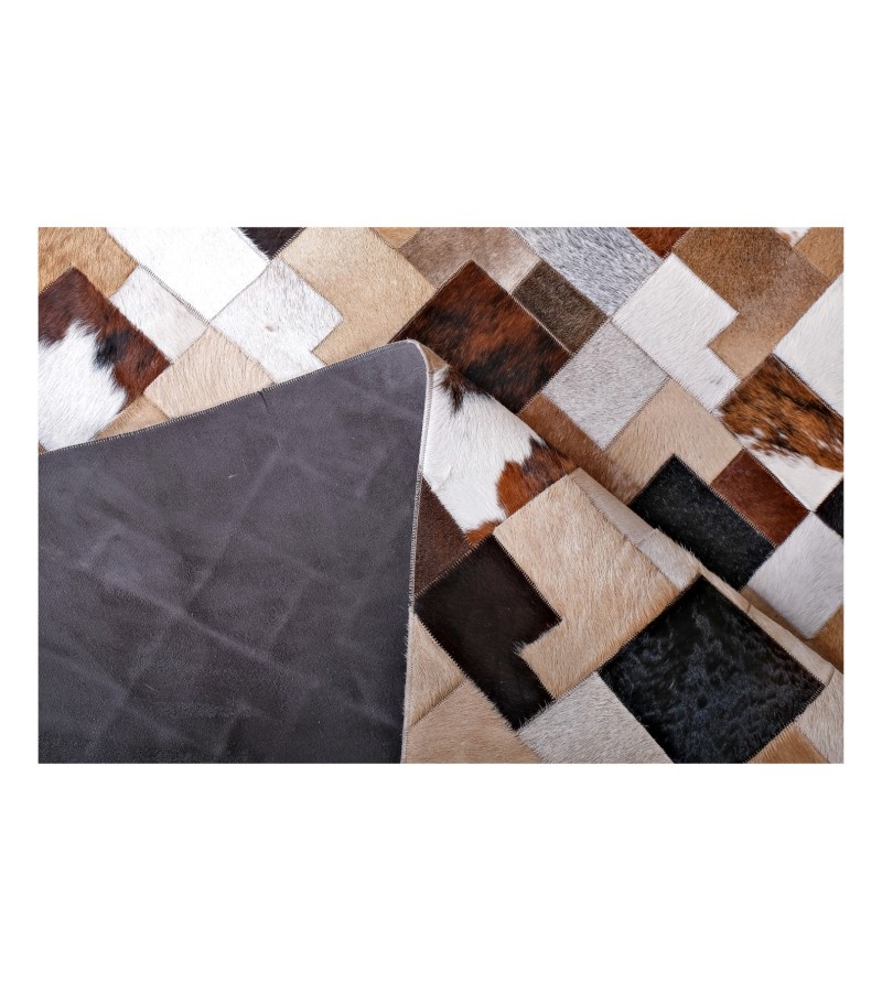 5x8 Handmade Natural Cowhide Rug / Real Hair-on Leather Patchwork Carpet / Home Decor Area Rug / Hallway or Door Runner / Interior Floor Rug