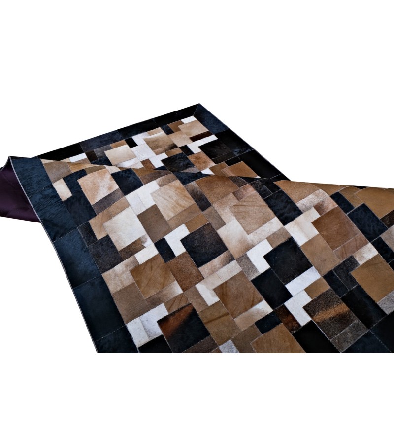 5x8 Handmade Natural Cowhide Rug / Real Hair-on Leather Patchwork Carpet / Home Decor Area Rug / Hallway or Door Runner / Interior Floor Rug