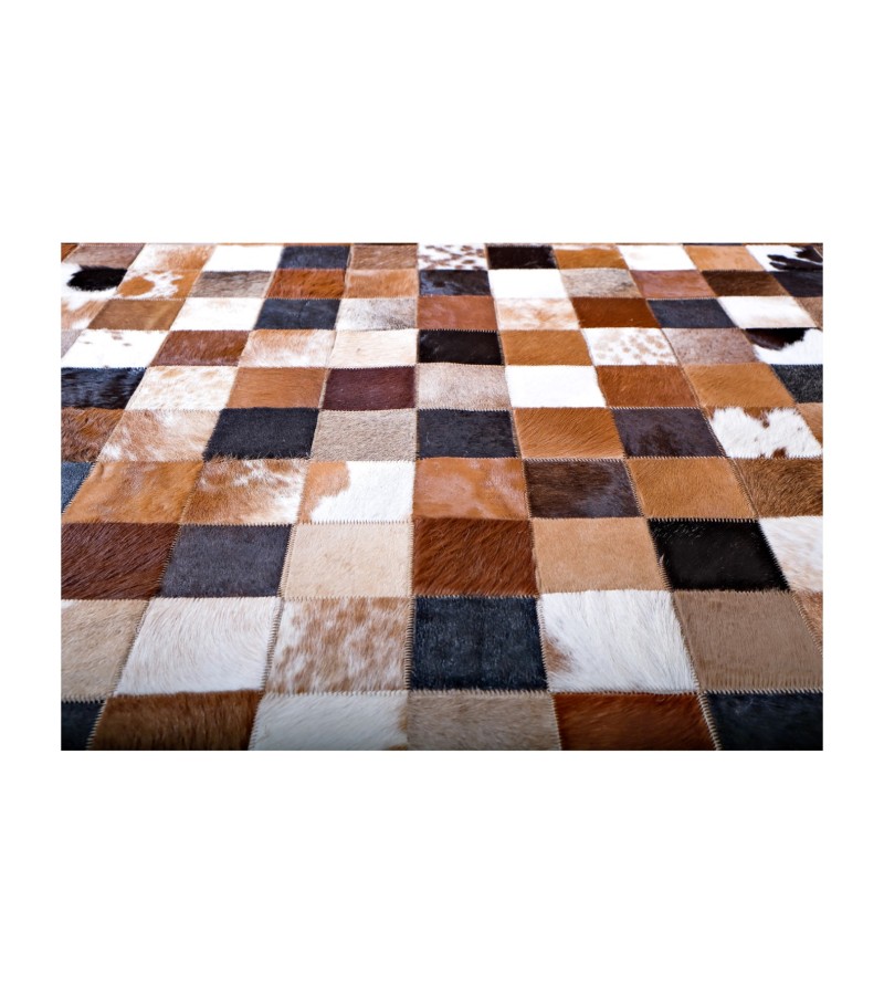 5'7x7'7 Handmade Natural Cowhide Rug /Real Hair-on Leather Patchwork Carpet /Home Decor Area Rug /Hallway or Door Runner /Interior Floor Rug