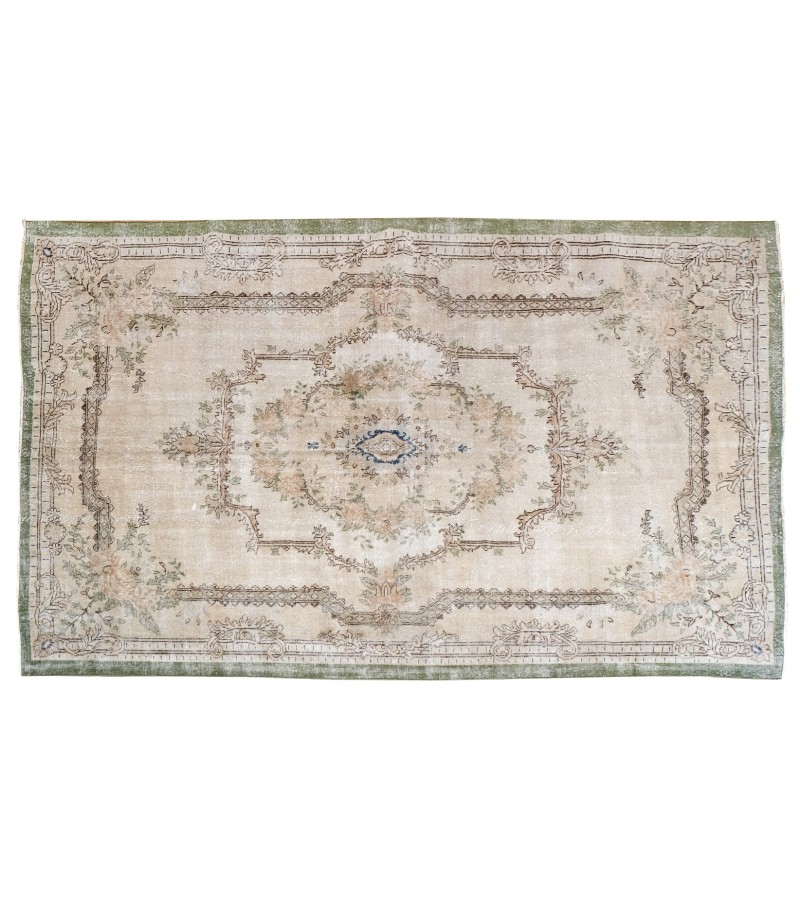 7x10 beige rug , madellion pattern rug , turkish distressed rug , handmade wool rug , 6'11x9'6 hand knotted rug , living room rug , 210x288