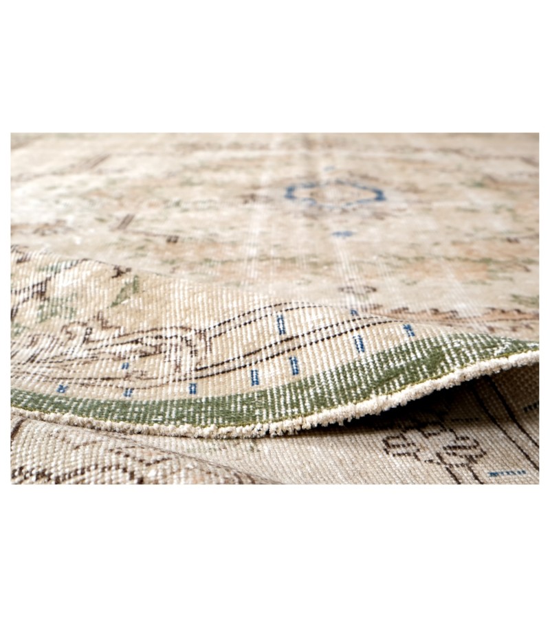 7x10 beige rug , madellion pattern rug , turkish distressed rug , handmade wool rug , 6'11x9'6 hand knotted rug , living room rug , 210x288