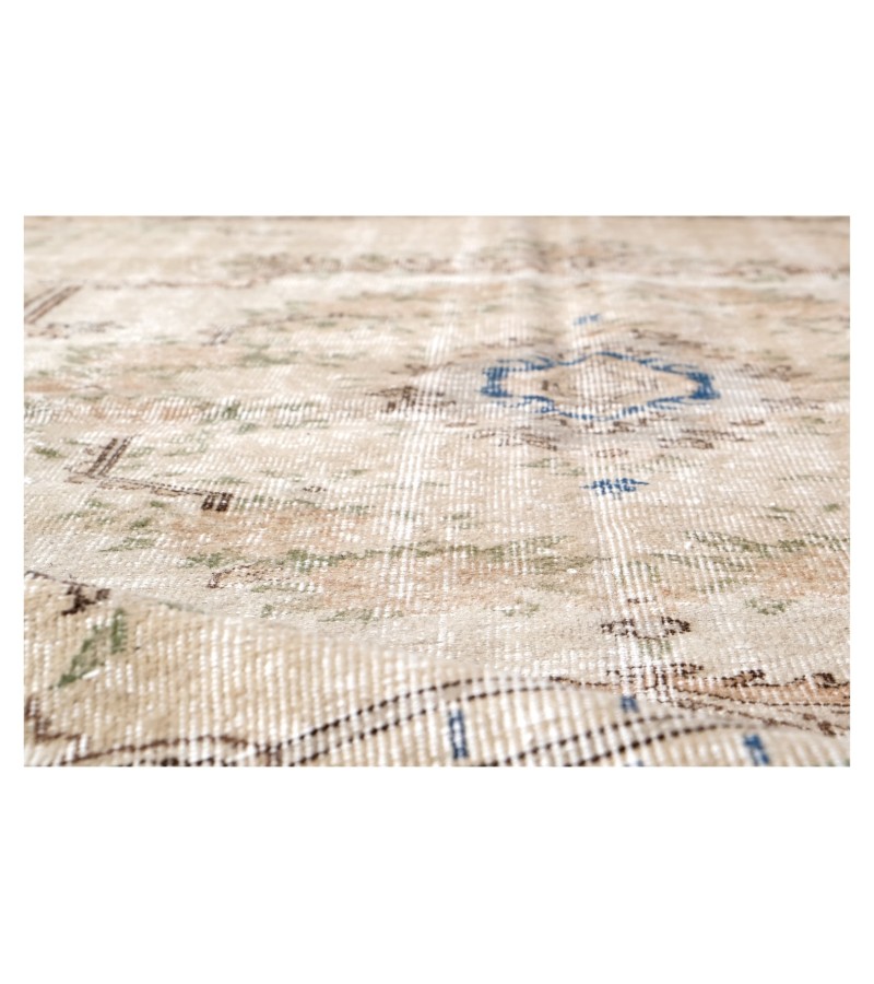 7x10 beige rug , madellion pattern rug , turkish distressed rug , handmade wool rug , 6'11x9'6 hand knotted rug , living room rug , 210x288