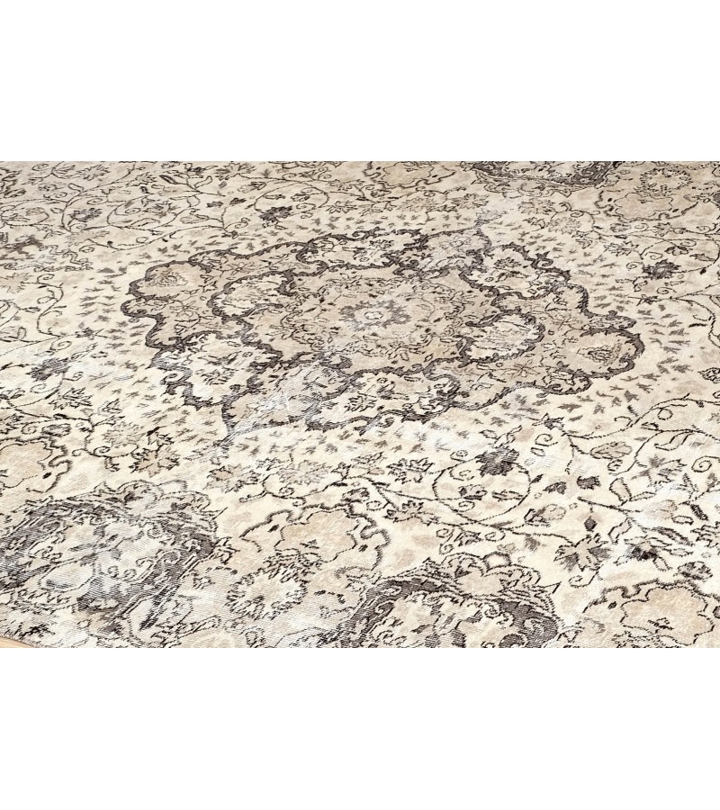 7x10 oversize oushak rug , 6'7x10'2 beige wool rug , antique living room rug , distressed rug , muted color rug , gift for her , 205x312 cm