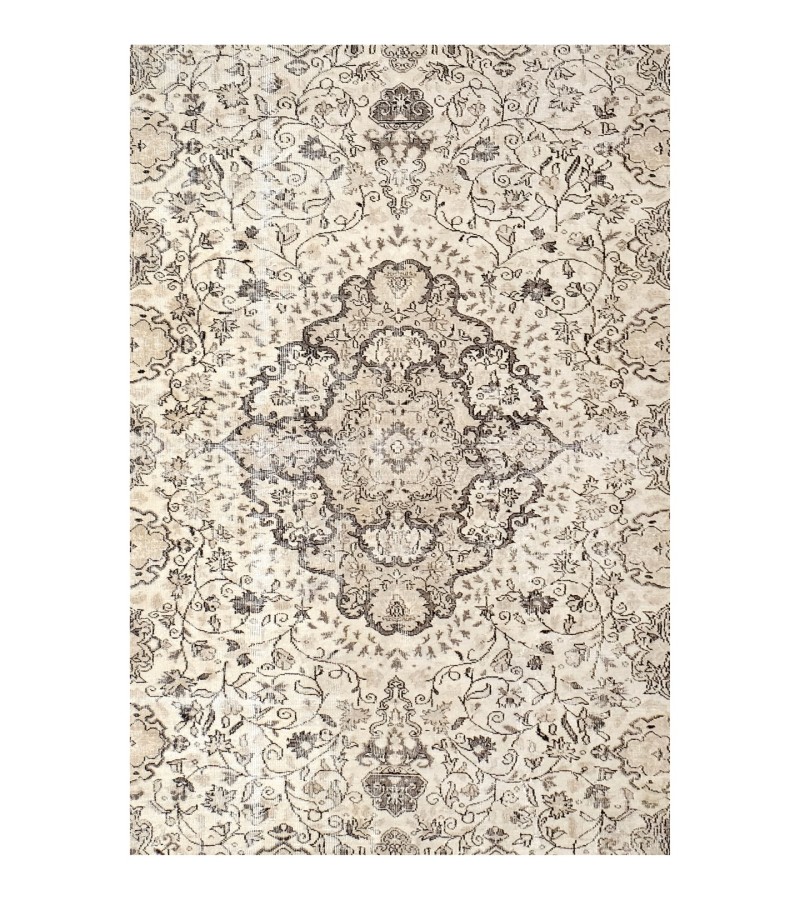 7x10 oversize oushak rug , 6'7x10'2 beige wool rug , antique living room rug , distressed rug , muted color rug , gift for her , 205x312 cm