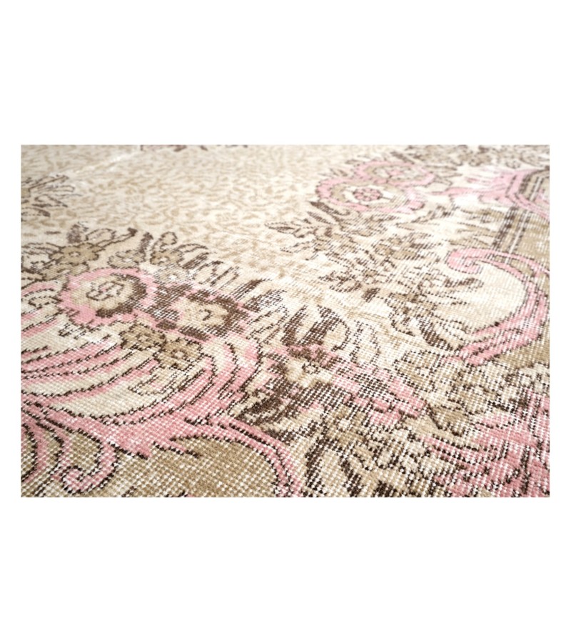 6'2X9'9'' Feet, beige large size rug , 6x10 handmade rug , beige in pink color rug, turkish rug , vintage rug , hand knotted rug 186x296 cm