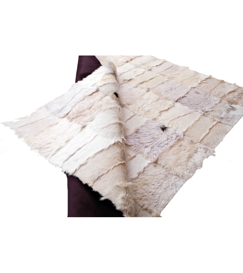 Handmade 100% Genuine Goatskin Rug, Patchwork Goatskin Area Rug, White Hair on Leather Rug, Natural leather Rug, Area Rug 10