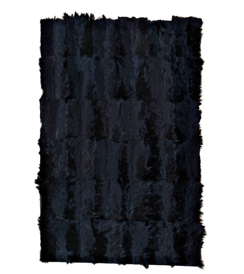 Handmade 100% Genuine Goatskin Rug, Patchwork Goatskin Area Rug, Black Hair on Leather Rug, Natural leather Rug, Area Rug 10