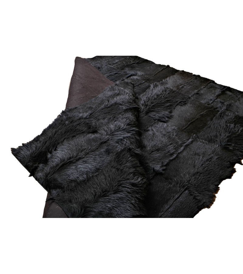Handmade 100% Genuine Goatskin Rug, Patchwork Goatskin Area Rug, Black Hair on Leather Rug, Natural leather Rug, Area Rug 10