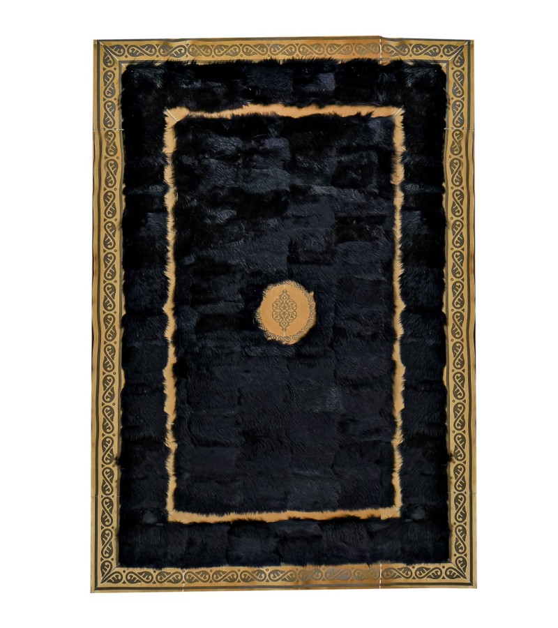Black and Gold Plush Rug, Black Faux Leather Area Rug, Black and Gold Carpet, Black Plush Living Room Rug, Plush Rug, Black Gold Area Rug