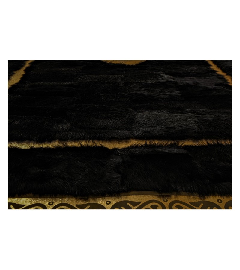 Black and Gold Plush Rug, Black Faux Leather Area Rug, Black and Gold Carpet, Black Plush Living Room Rug, Plush Rug, Black Gold Area Rug