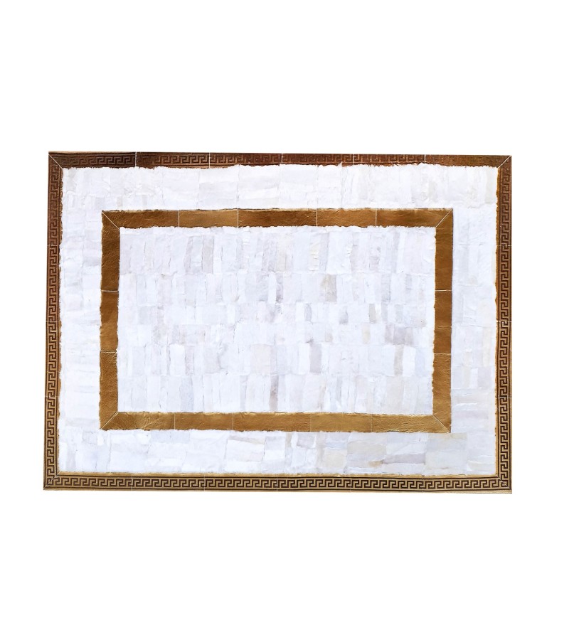 Handmade 100% Genuine Goatskin Rug, Patchwork Goatskin Area Rug, White Hair on Leather Rug, Natural leather Rug, Area Rug 10