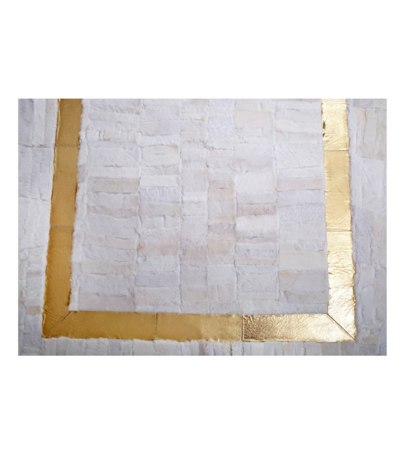 Handmade 100% Genuine Goatskin Rug, Patchwork Goatskin Area Rug, White Hair on Leather Rug, Natural leather Rug, Area Rug 10