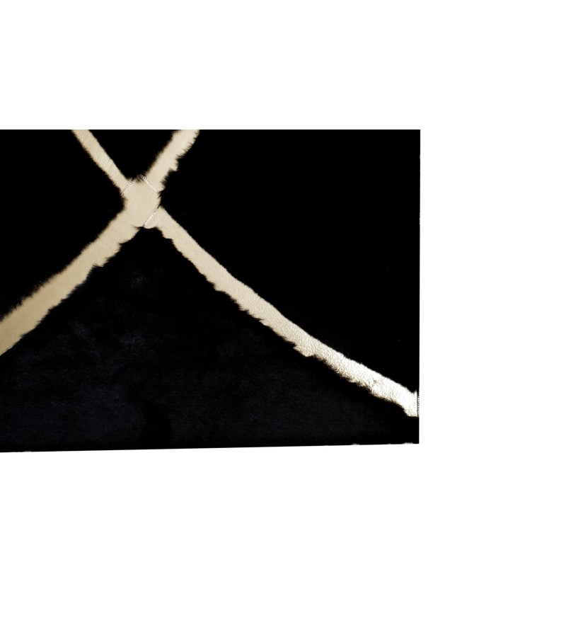 Black and Gold Plush Rug, Black Faux Leather Area Rug, Black and Gold Carpet, Black Plush Living Room Rug, Plush Rug, Black Gold Area Rug