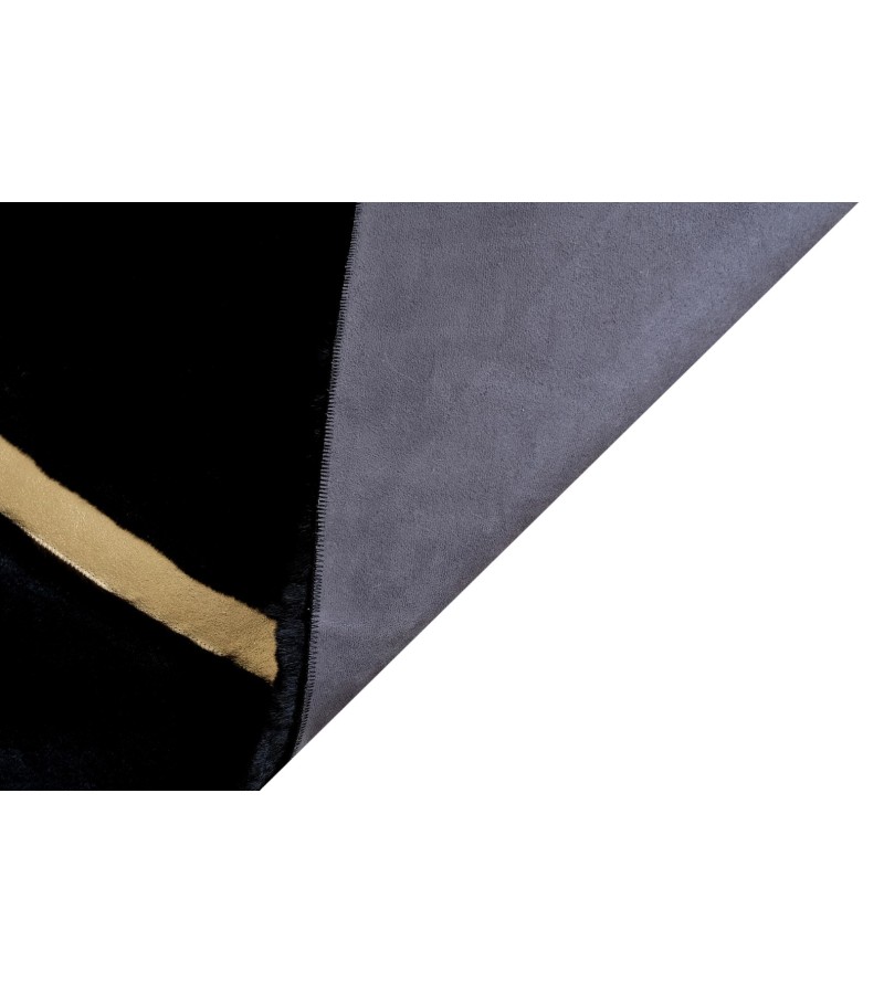 Black and Gold Plush Rug, Black Faux Leather Area Rug, Black and Gold Carpet, Black Plush Living Room Rug, Plush Rug, Black Gold Area Rug