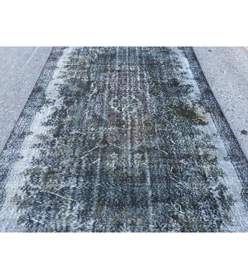 6x9 black grey green rug, Turkish Rug , 5'6 X 9'1 Handmade Rug