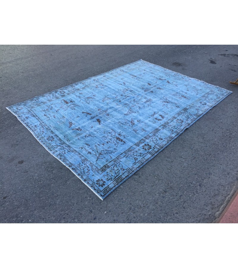 6x9 blueTurkish rug, vintage rug, oriental rug, 6'2 X 8'8 retro rug