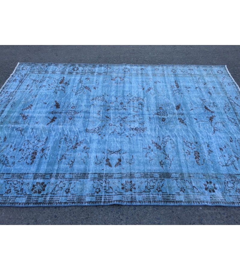 6x9 blueTurkish rug, vintage rug, oriental rug, 6'2 X 8'8 retro rug