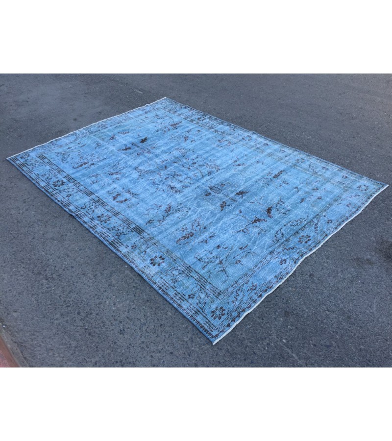6x9 blueTurkish rug, vintage rug, oriental rug, 6'2 X 8'8 retro rug