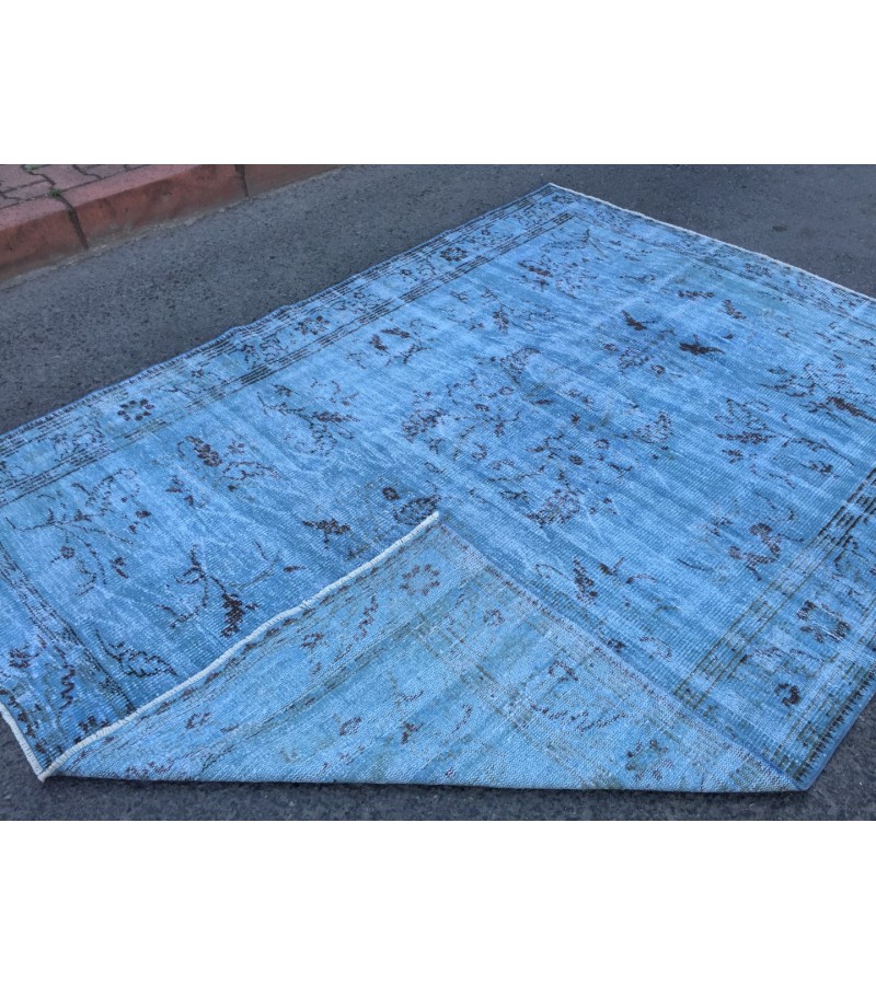 6x9 blueTurkish rug, vintage rug, oriental rug, 6'2 X 8'8 retro rug