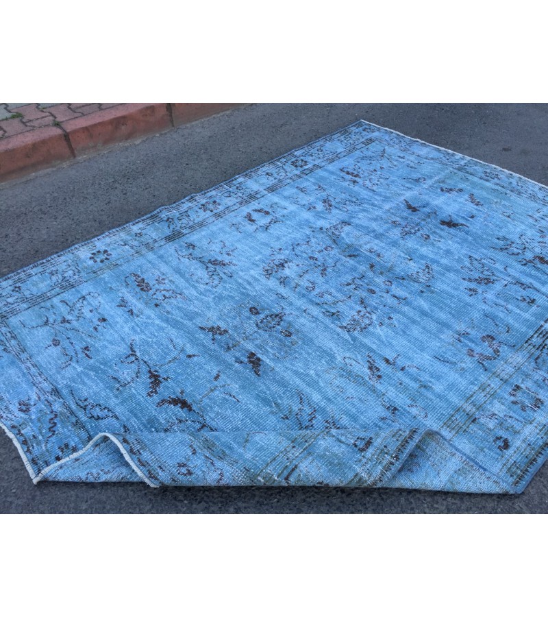 6x9 blueTurkish rug, vintage rug, oriental rug, 6'2 X 8'8 retro rug