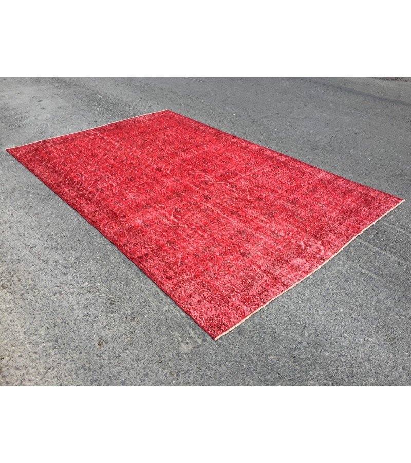 7x10 red distressed area rug, Living room rug, 6'11 X 10'4 Turkish rug