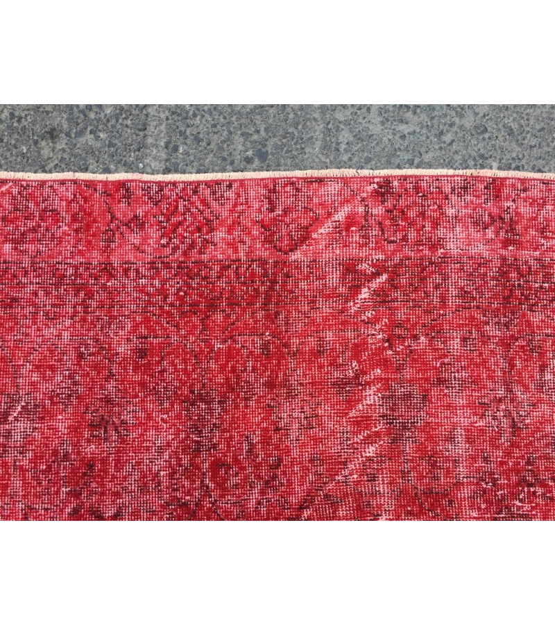 7x10 red distressed area rug, Living room rug, 6'11 X 10'4 Turkish rug