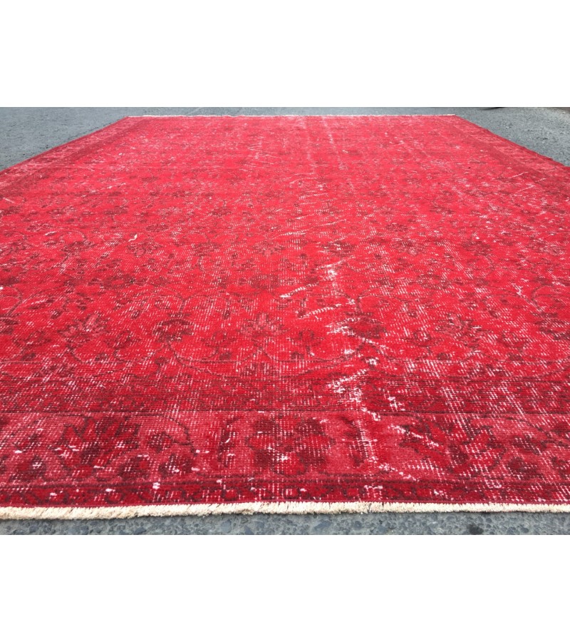7x10 red distressed area rug, Living room rug, 6'11 X 10'4 Turkish rug