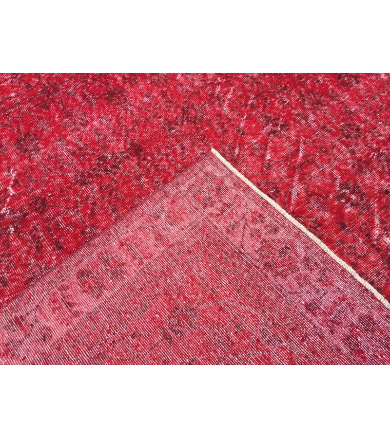 7x10 red distressed area rug, Living room rug, 6'11 X 10'4 Turkish rug