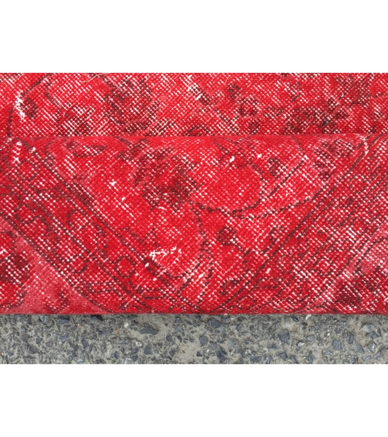 7x10 red distressed area rug, Living room rug, 6'11 X 10'4 Turkish rug