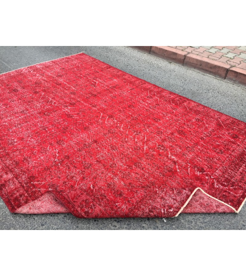 7x10 red distressed area rug, Living room rug, 6'11 X 10'4 Turkish rug