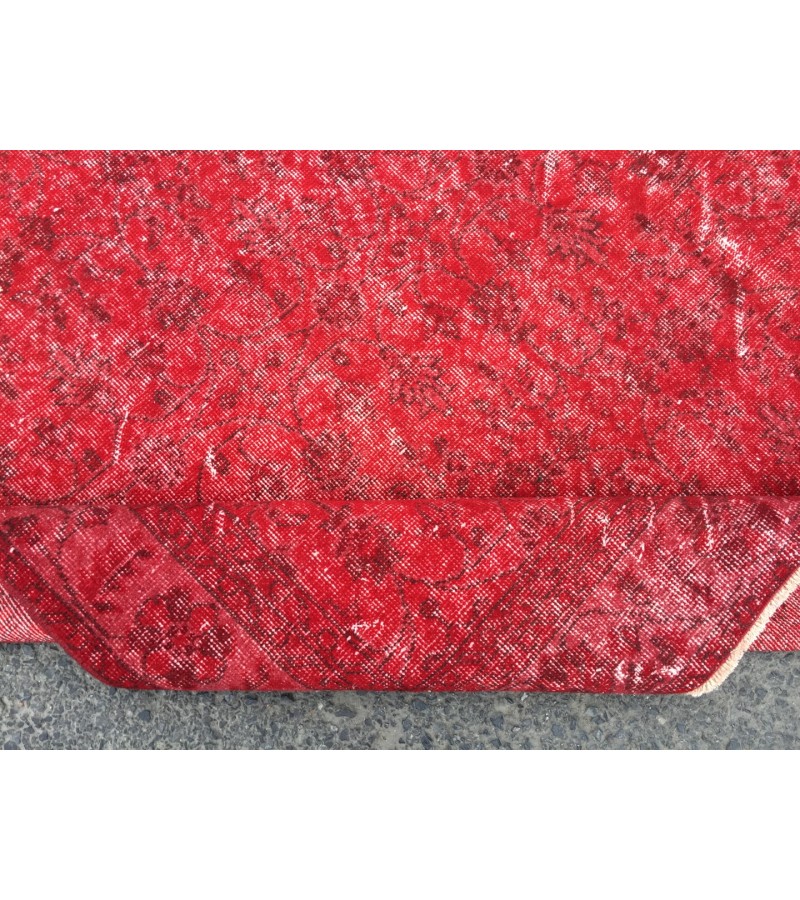 7x10 red distressed area rug, Living room rug, 6'11 X 10'4 Turkish rug