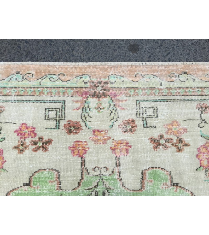 6x11 colourful bedroom rug, pastel green rug, 6'3 X 10'8 vintage Turkish rug