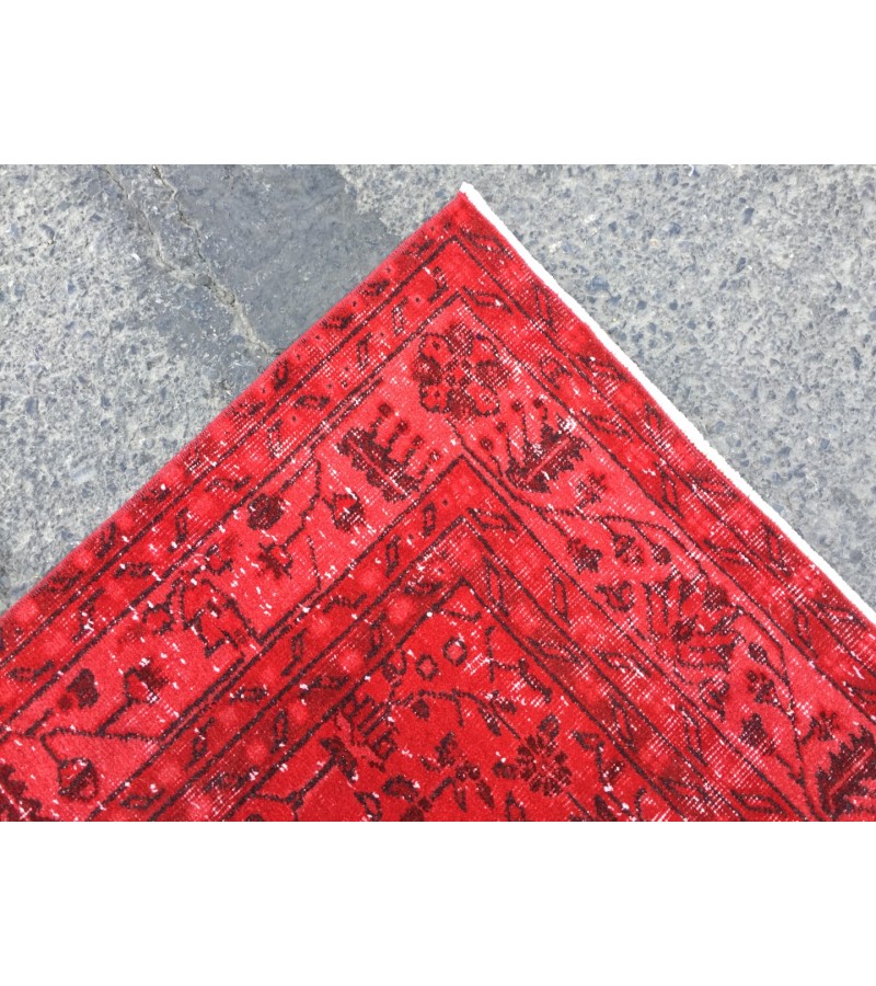 7x10 red retro rug, handmade area rug, 6'9 x 10'4 woven rug , living room rug