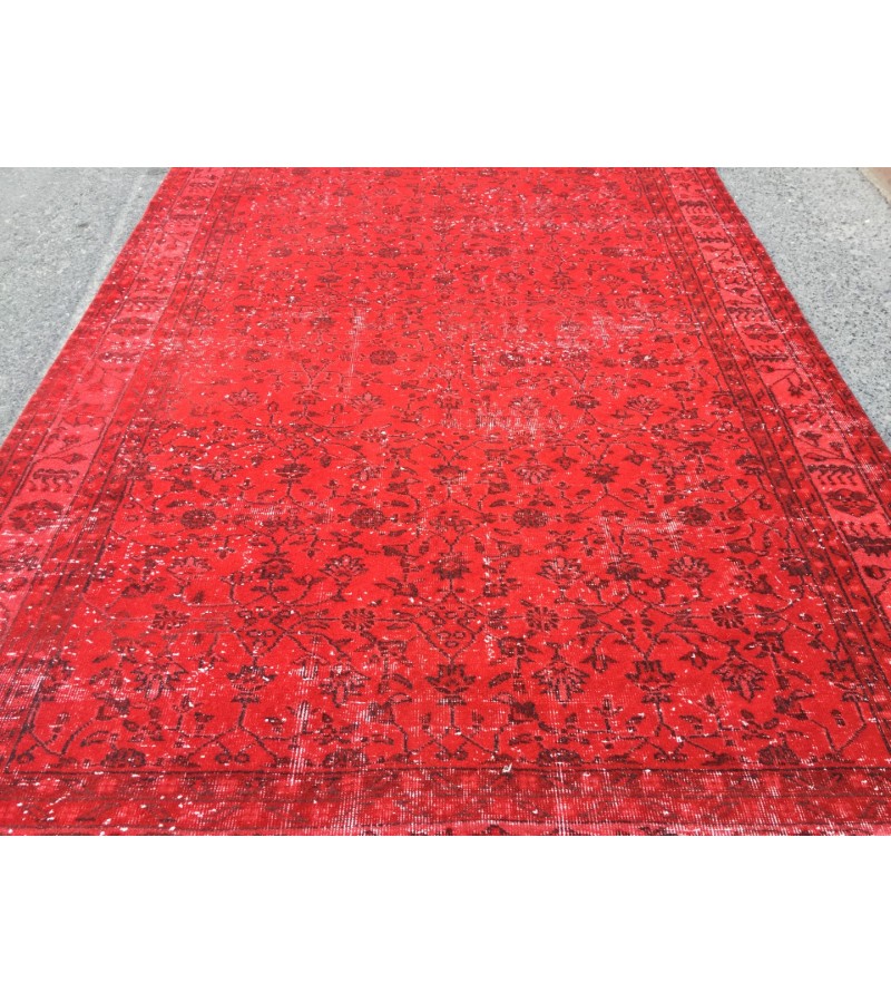 7x10 red retro rug, handmade area rug, 6'9 x 10'4 woven rug , living room rug