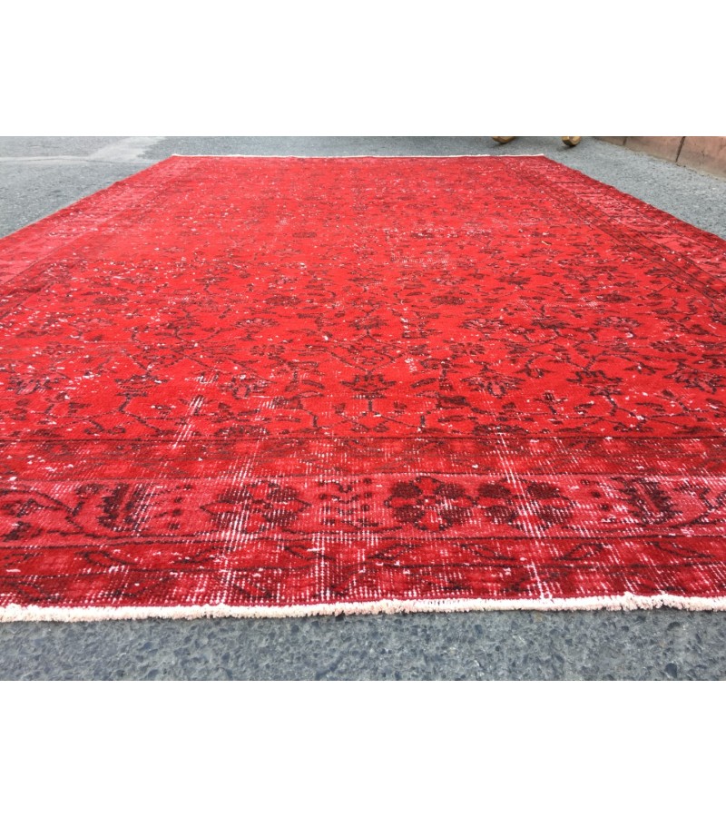 7x10 red retro rug, handmade area rug, 6'9 x 10'4 woven rug , living room rug