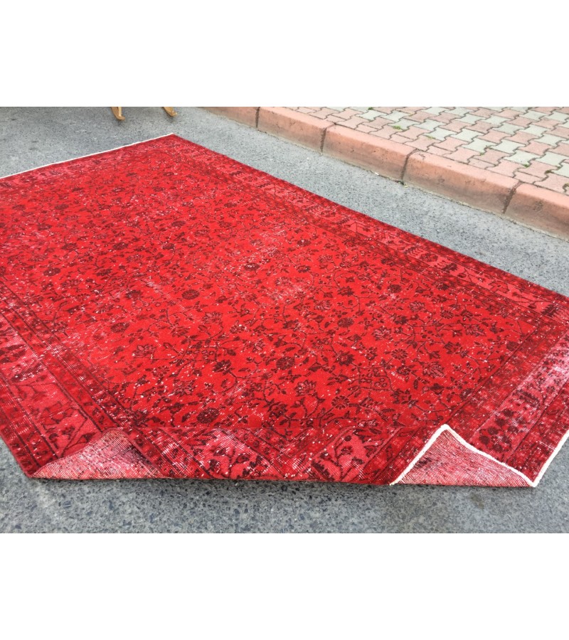 7x10 red retro rug, handmade area rug, 6'9 x 10'4 woven rug , living room rug