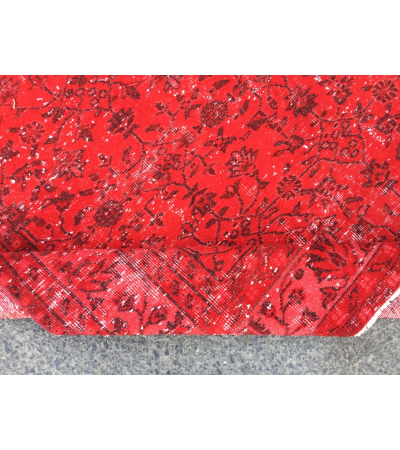 7x10 red retro rug, handmade area rug, 6'9 x 10'4 woven rug , living room rug