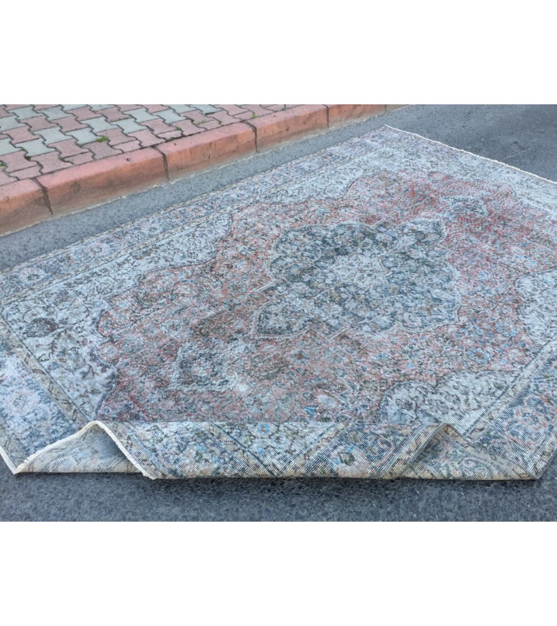 7x10 dining room rug, oriental rug, vintage distressed rug ,6'9 X 10'3 Turkish rug