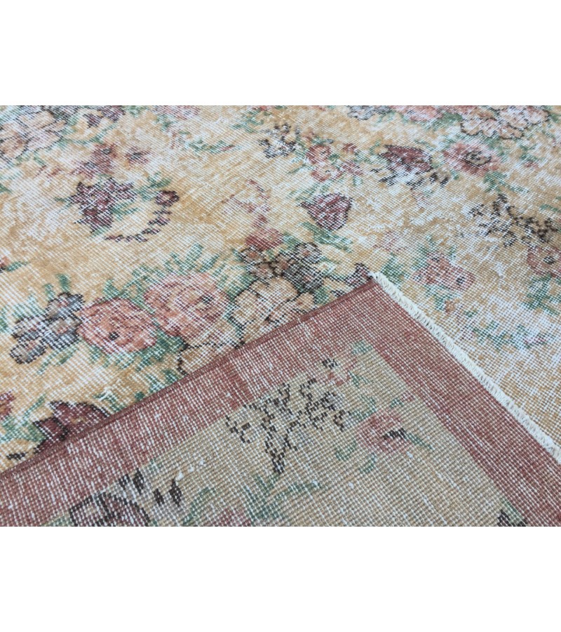 6x10 floral area rug, faded yellow rug, Vintage rug , 6'5 X 9'7 retro rug, Oriental rug
