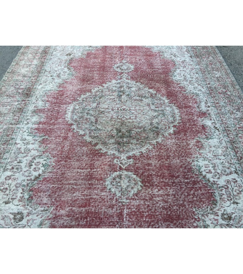7x10 faded red gray vintage rug, , Turkish bedroom rug, 6'8 X 10' area rug