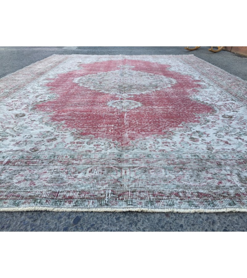 7x10 faded red gray vintage rug, , Turkish bedroom rug, 6'8 X 10' area rug